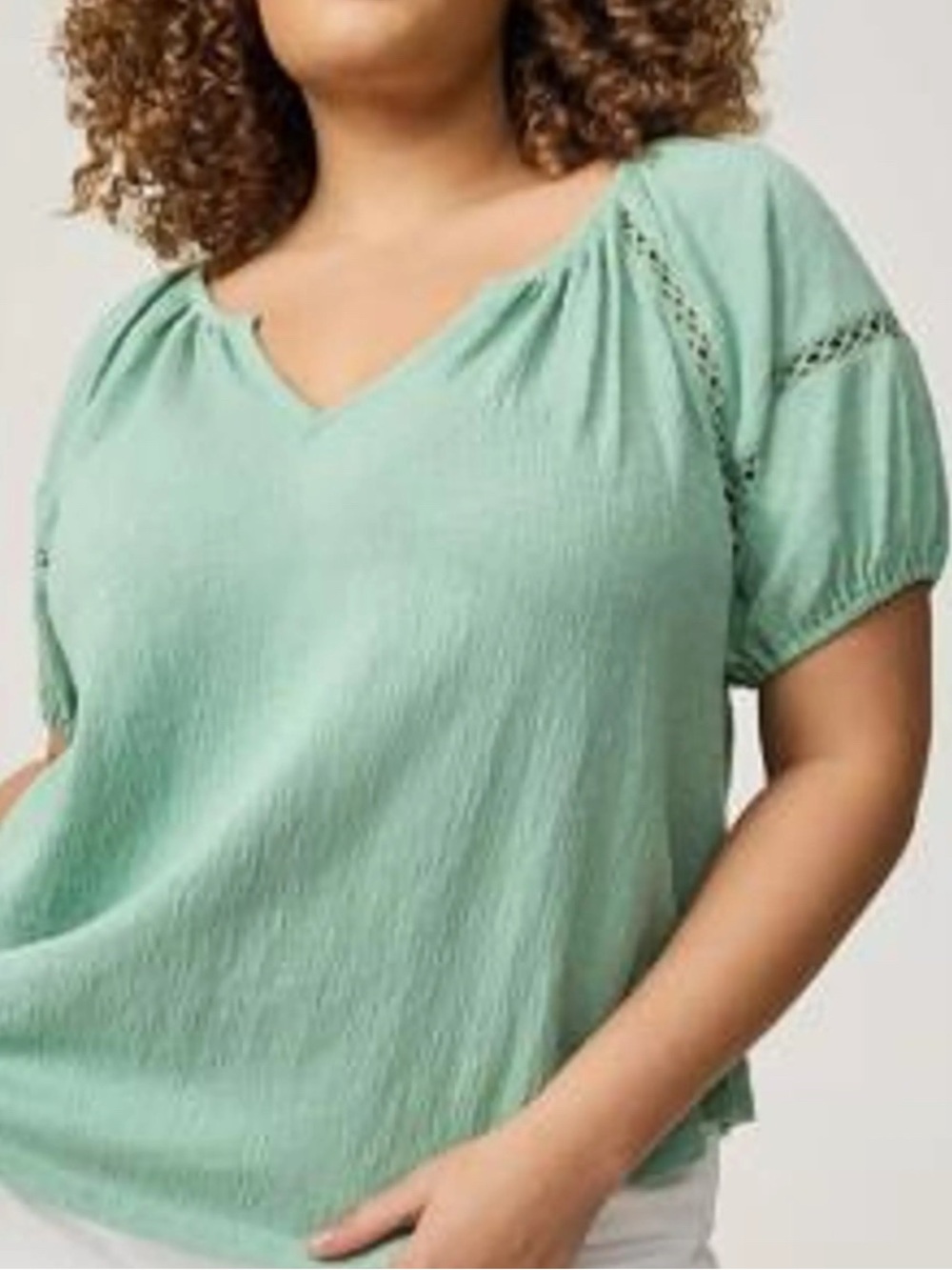 NWT Torrid Mint Green Knit Gauze Notch Neck Puff Sleeve Boho Top Size 2X